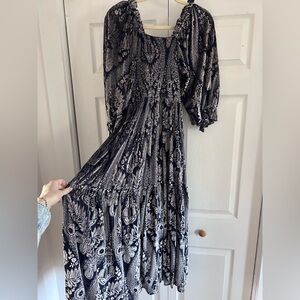 Fate Navy and White Long Sleeve Dress